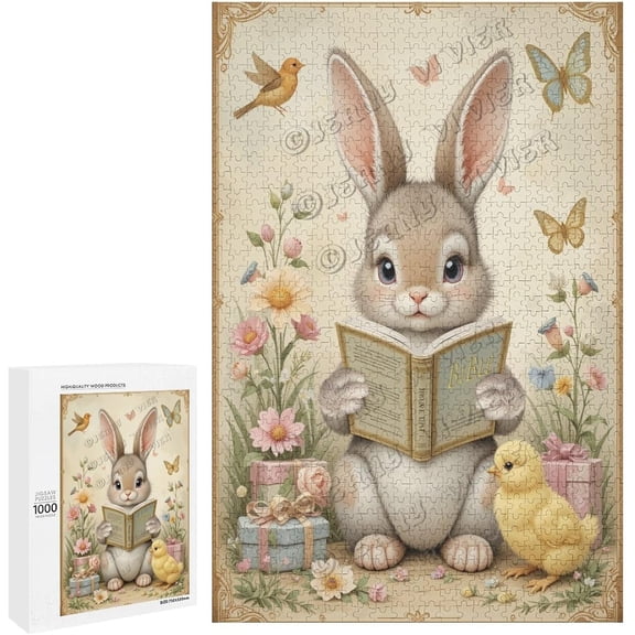Cute Rabbit Reading The Holy Bible Puzzles for Adults 1000 Pieces, Cat Puzzles, Jigsaw Puzzle 29.5"x19.7" Unique Difficult and Challenge Large Puzzle Game Kits, Wooden