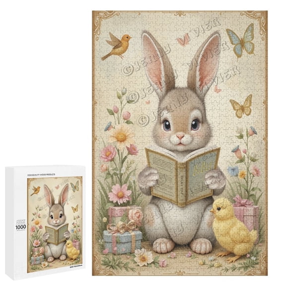 Cute Rabbit Reading The Holy Bible Puzzles for Adults 1000 Pieces, Cat Puzzles, Jigsaw Puzzle 29.5"x19.7" Unique Difficult and Challenge Large Puzzle Game Toys, Wooden