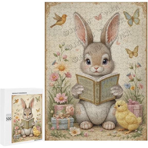Cute Rabbit Reading The Holy Bible Puzzles for Adults 500 Pieces, Cat Puzzles, Jigsaw Puzzle 20.5"x15.0" Unique Difficult and Challenge Large Puzzle Game Kits, Wooden