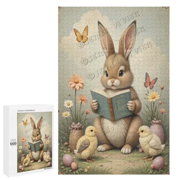 Cute Rabbit Reading The Holy Bible Wooden 1000 Piece Puzzles for Adults, Unique Puzzles for Adults, Bunny Wooden Jigsaw Puzzles, Fun Family Game, 29.5"x19.7", Rabbit