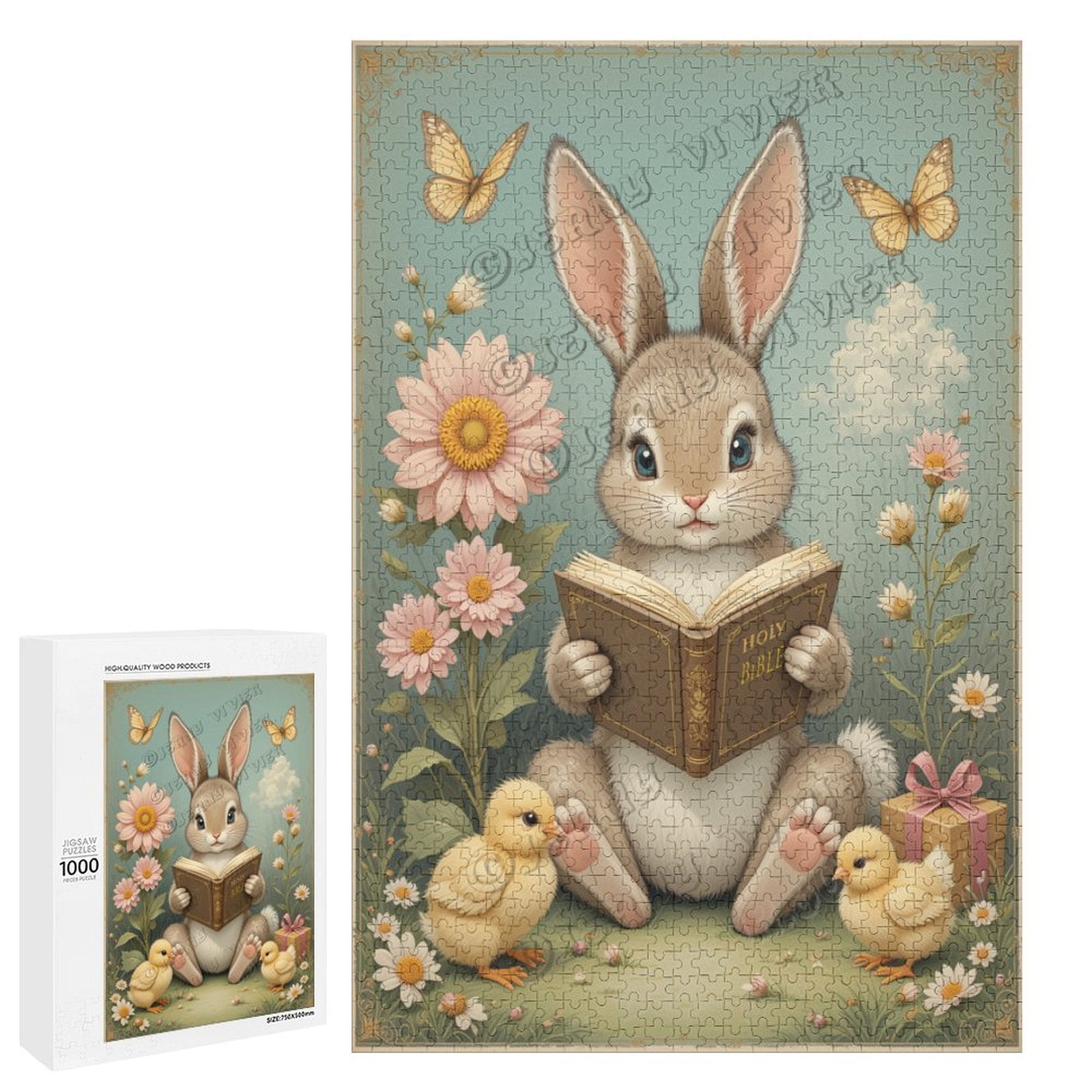 Cute Rabbit Reading The Holy Bible Wooden 1000 PCS Puzzles for Adults ...