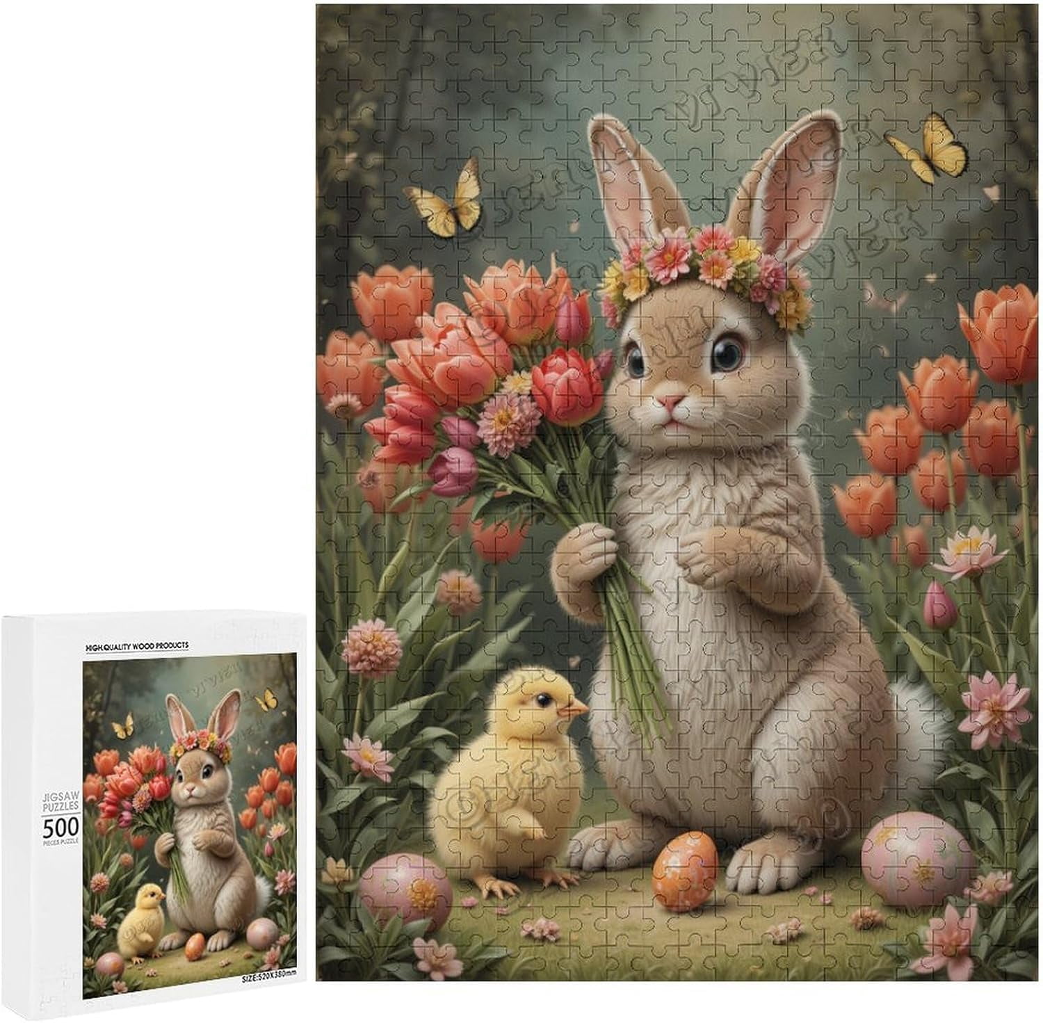 Shop Puzzle Rabbit Cute Rabbit with Red Tulip Bunny 500 Piece Jigsaw Puzzle for Adults ...