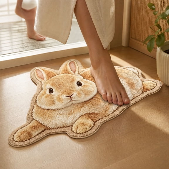 ,Cute Rabbit Shaped Area Rug, Bunny Non Slip Floor Mat, Animal Doormat for Bedroom Bathroom Entryway Home Decor and Gifting