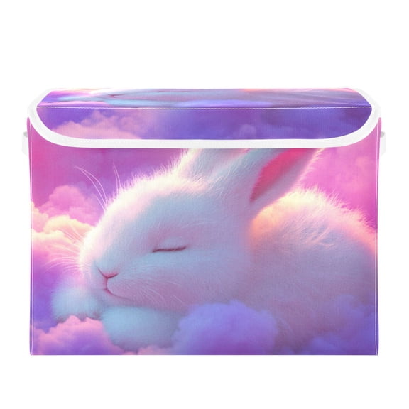 Cute Rabbit Sleeping on Dreamy Clouds Foldable Storage Bin with Lid and Handle Collapsible Storage Box 16.5 x 12.6 x 11.8 inches