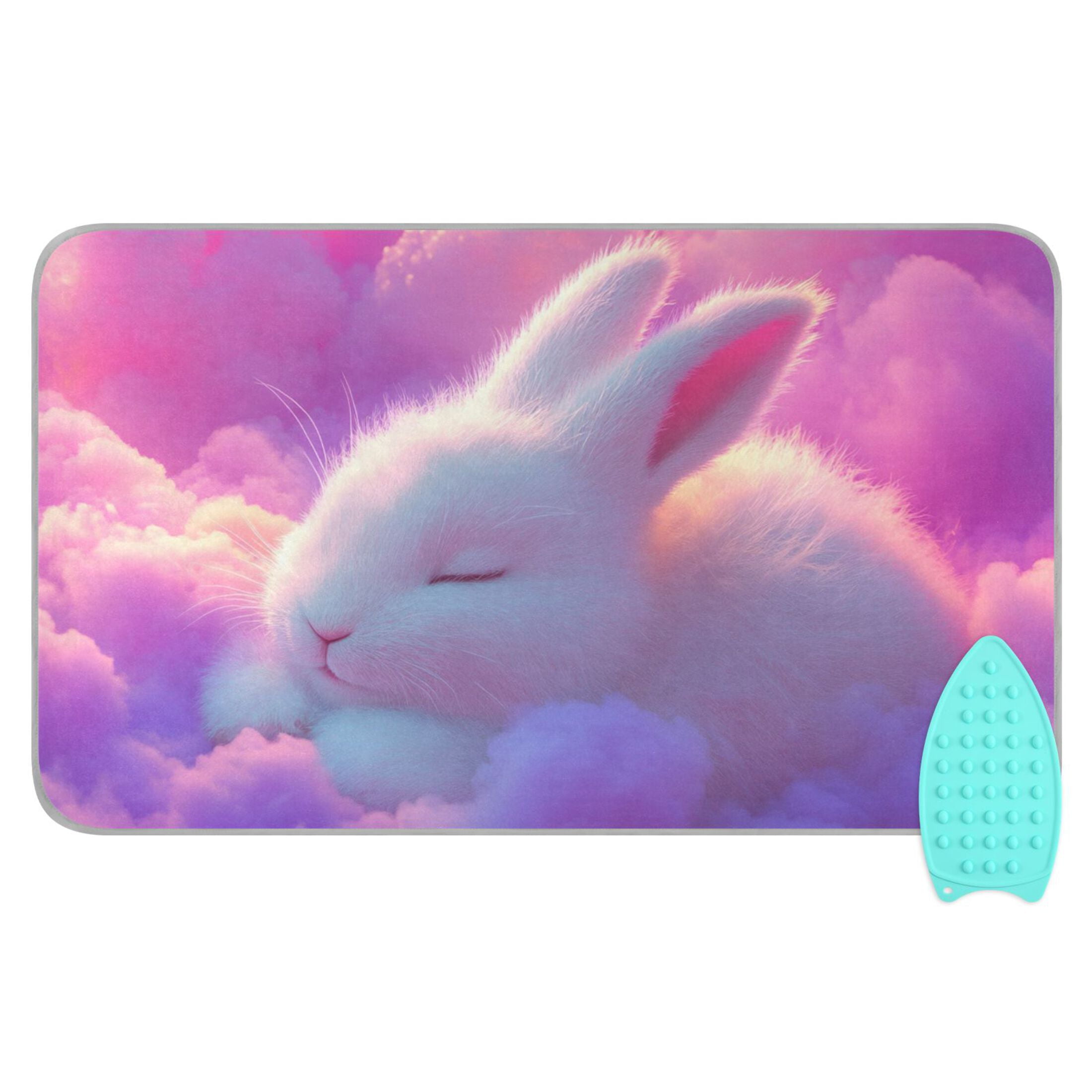 Cute Rabbit Sleeping on Dreamy Clouds Ironing Mat Blanket Portable Travel Ironing Pad Heat Resistant Pad 47.2" x 27.6”