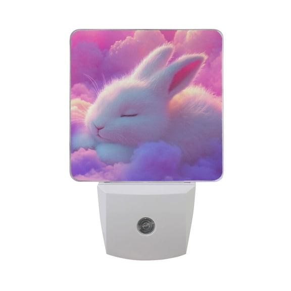 Cute Rabbit Sleeping on Dreamy Clouds LED Night Light with Smart Sensor Plug Into Wall Dusk to Dawn 2 packs