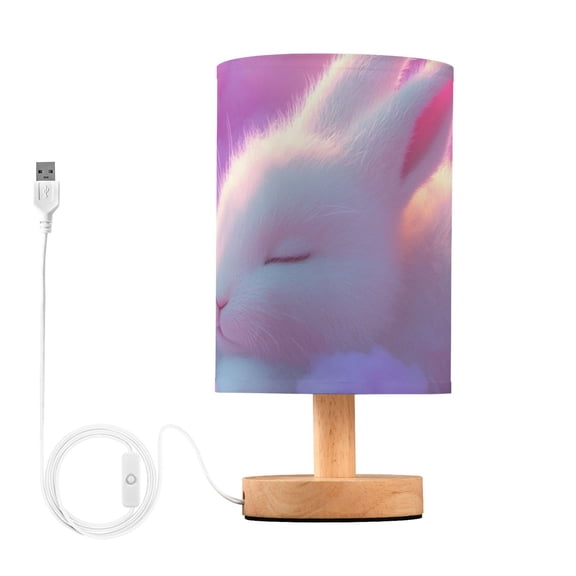 Cute Rabbit Sleeping on Dreamy Clouds Table Lamp with USB Port LED Warm Light Lamp Night Light Home Decor