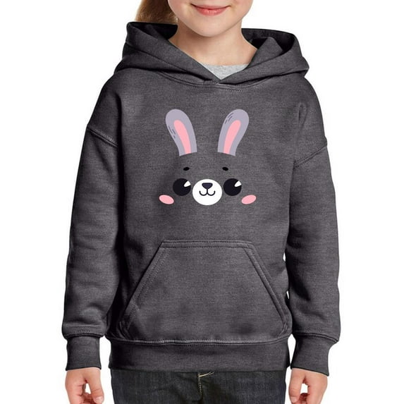 Cute Rabbit Smile Face Hoodie Juniors -Image by Shutterstock, Large