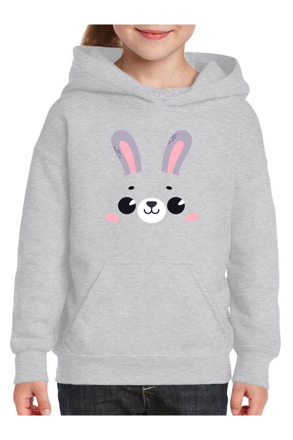 Cute Rabbit Smile Face Hoodie Juniors -Image by Shutterstock, Medium