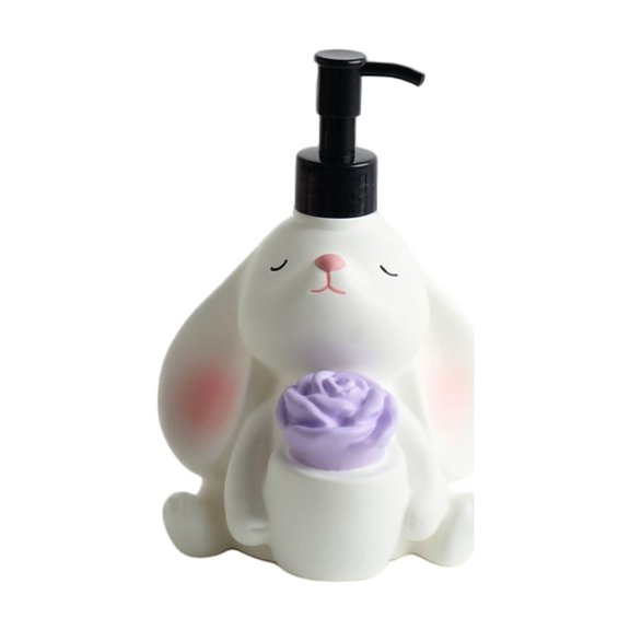 Cute Rabbit Soap Dispenser, Purple Rose Decorative Pump Bottle for Bathroom Kitchen Sink, Vinyl Shatterproof Hand Wash Lotion Container for Home Decor Gift