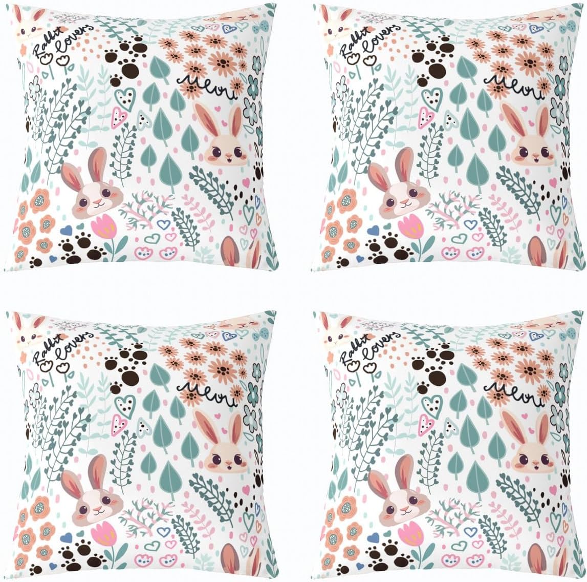 Cute Rabbit Square Cushion Covers Set of 4 Set 20 x 20-Inch Kawaii ...