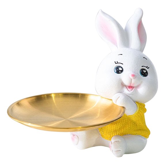 Cute Rabbit Storage Tray Resin Sculpture Key Tray Home Decor(Yellow rabbit)