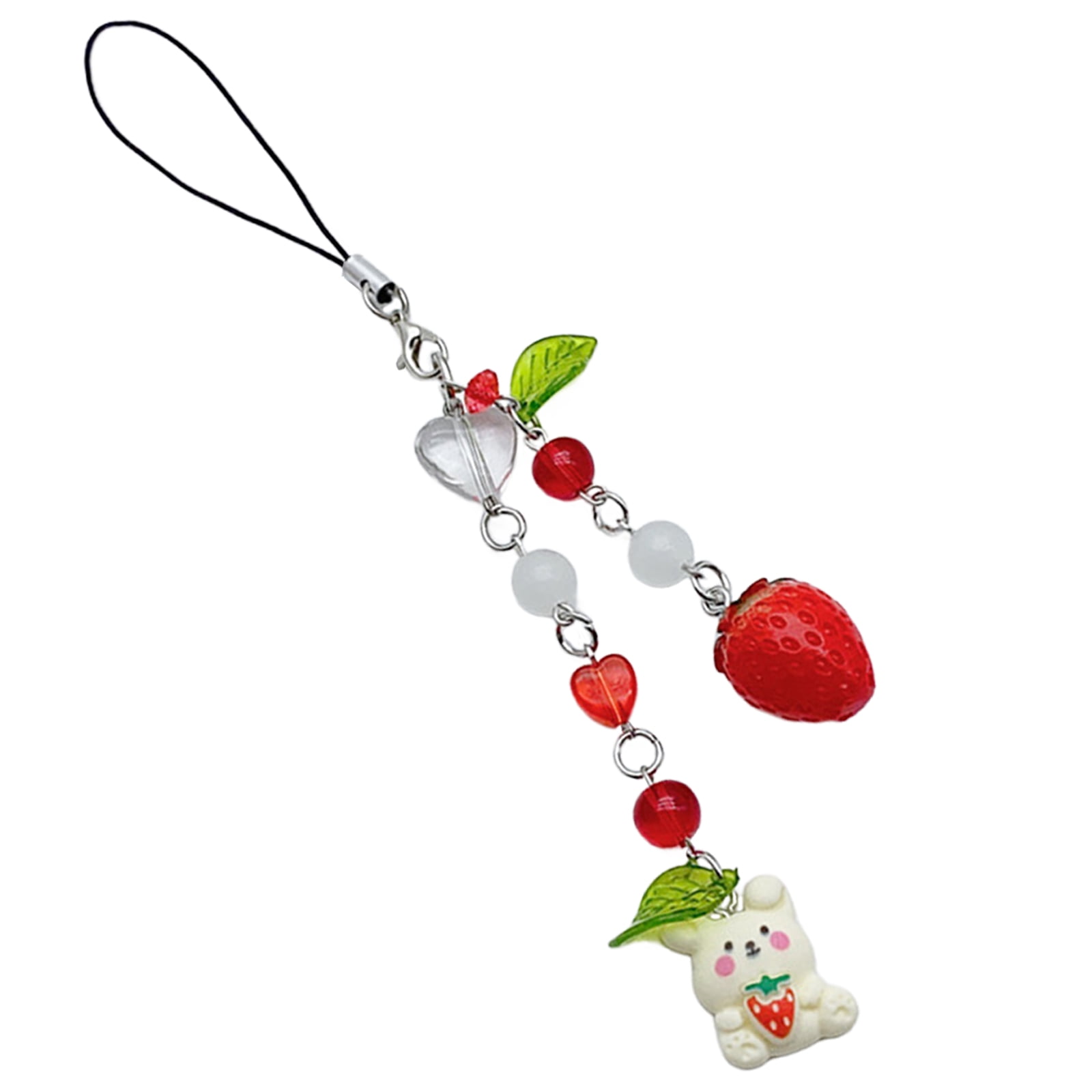 Cute Rabbit Strawberry Phone Charm Colorful Beaded Keychain Stylish ...