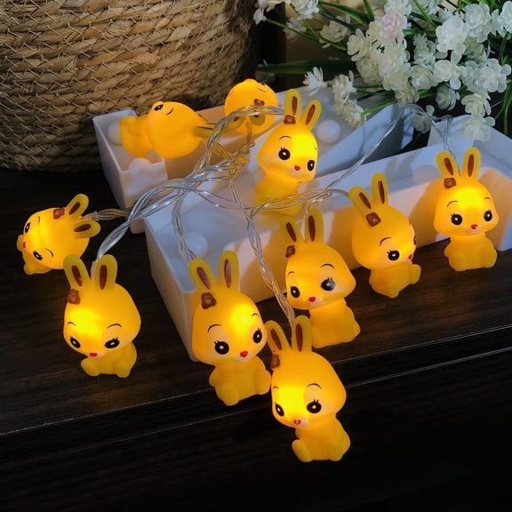 Cute Rabbit String Lights Bunny Fairy Lights 5.4FT 10 LED Battery Powered Night Light for Bedroom Wedding Birthday Party Garden Decoration