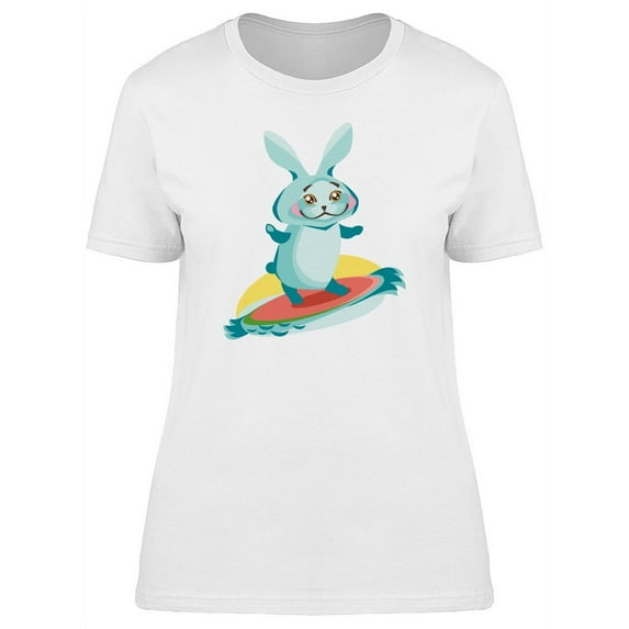Cute Rabbit Surfing Cartoon T-Shirt Women -Image by Shutterstock, Female Small