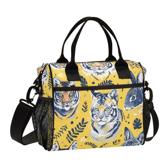 Cute Rabbit Tiger and Leaves Lunch Bag Insulated Lunch Box Leakproof Reusable Cooler Tote Adjustable Shoulder Strap for Men Women 9L