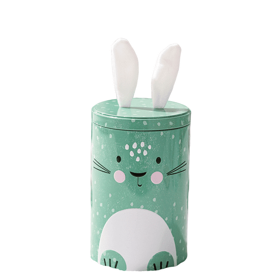 Cute Rabbit Tinplate Decoration Box, Household Candy Jar with Vintage Design, Charming Storage Container for Kitchen and Living Room,Green