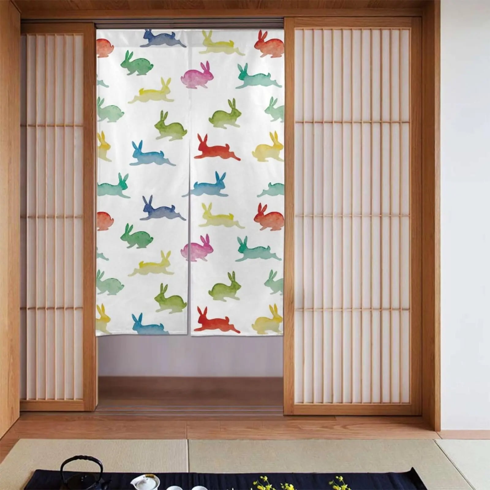 Cute Rabbit Under Moon Japanese Noren Door Curtain Feng Shui Half ...