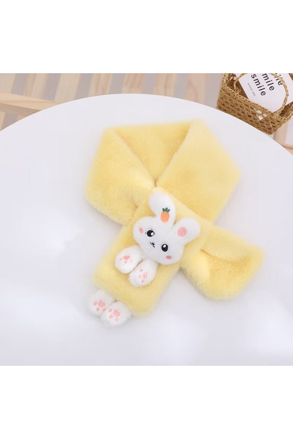 Cute Rabbit Warm Scarf Cartoon Faux Plush Cross Collar Fluffy Neck Warmer for Kids