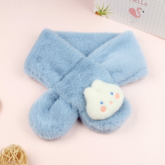 Cute Rabbit Warm Scarf Cartoon Faux Plush Cross Collar Fluffy Neck Warmer