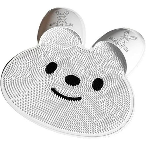 Cute Rabbit White Foot Scrubber Mat with Non-Slip Suction Cups- Cleans, Smooths, Quick Drain Shower Floor Mat with Soft Bristles,Exfoliates & Massages your Feet Without Bending, to Soothe Achy Feet
