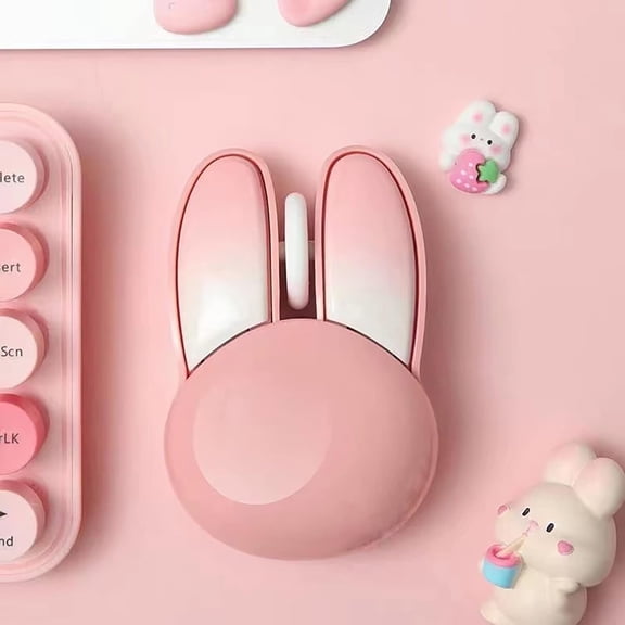 Cute Rabbit Wireless Mouse, 2.4G Wireless Mice, 1600/1200/800 3 Levels Adjustable DPI Sensitivity, Arc Design for Girls and Kids - Pink