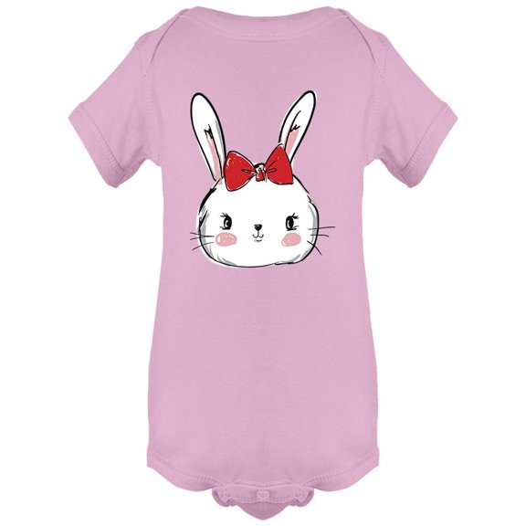 Cute Rabbit With Red Ribbon Bodysuit Infant -Image by Shutterstock,  12 Months