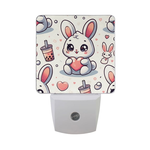 Cute Rabbit and Drink Night Light 2 Pack LED Nightlight Plug into Wall Dusk to Dawn Sensor Soft White