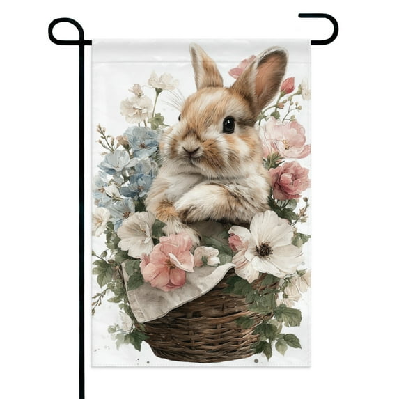 Cute Rabbit and Floral Garden Flags 12×18 Inch Double Sided Decorative Yard Banner Seasonal Flag for Outdoor Outside Decor