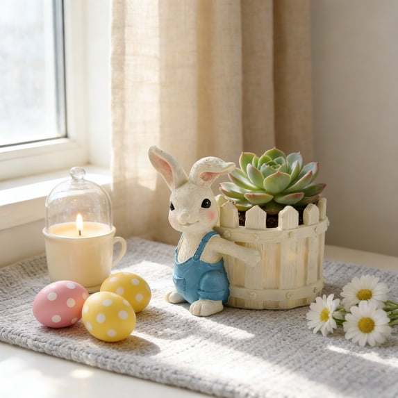 Cute Rabbit and Wagon Resin Planter with Drainage Hole for Succulents ...
