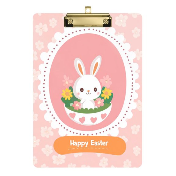 Cute Rabbit in Flowerpot Easter Acrylic Clipboard Drawing Board with Hook Writing Pad File Storage A4 Size Gold 12.5" x 9"