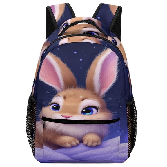 Cute Rabbit in Starry Night Backpack Men Women Teenage Daypack College Canvas Bags Lightweight