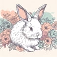 thumbnail image 1 of Cute Rabbit with Floral Background Pen Drawing - 12" x 18" Art Print Wall Decor, 1 of 1