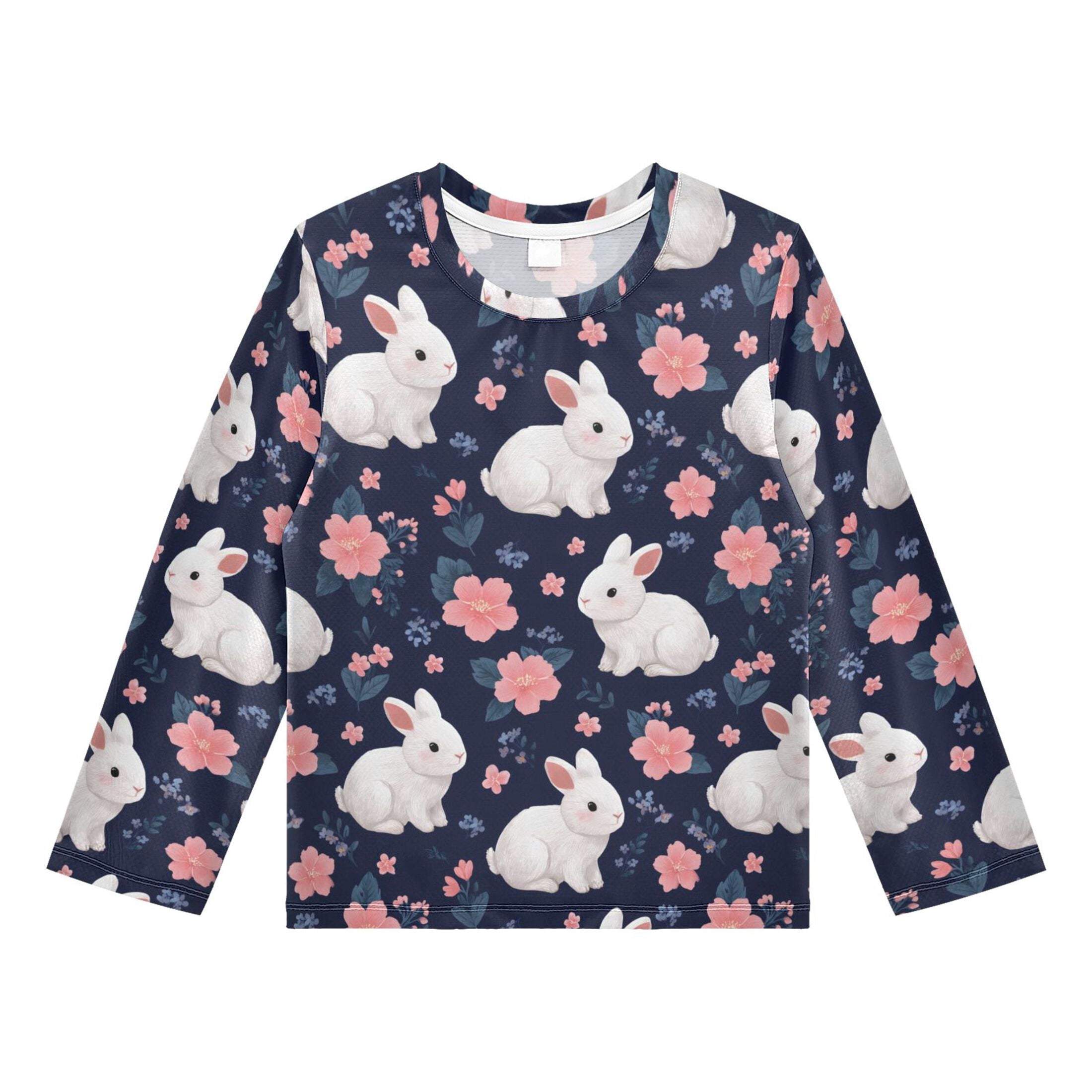 Cute Rabbit with Flowers Pattern Boys' Rash Guard Shirts UPF 50 Plus ...