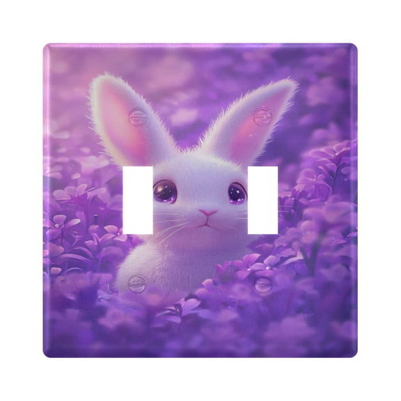 Cute Rabbit with Purple Flowers Light Switch Cover Electrical Outlet Cover Replaceable Wall Plates 2-Gang