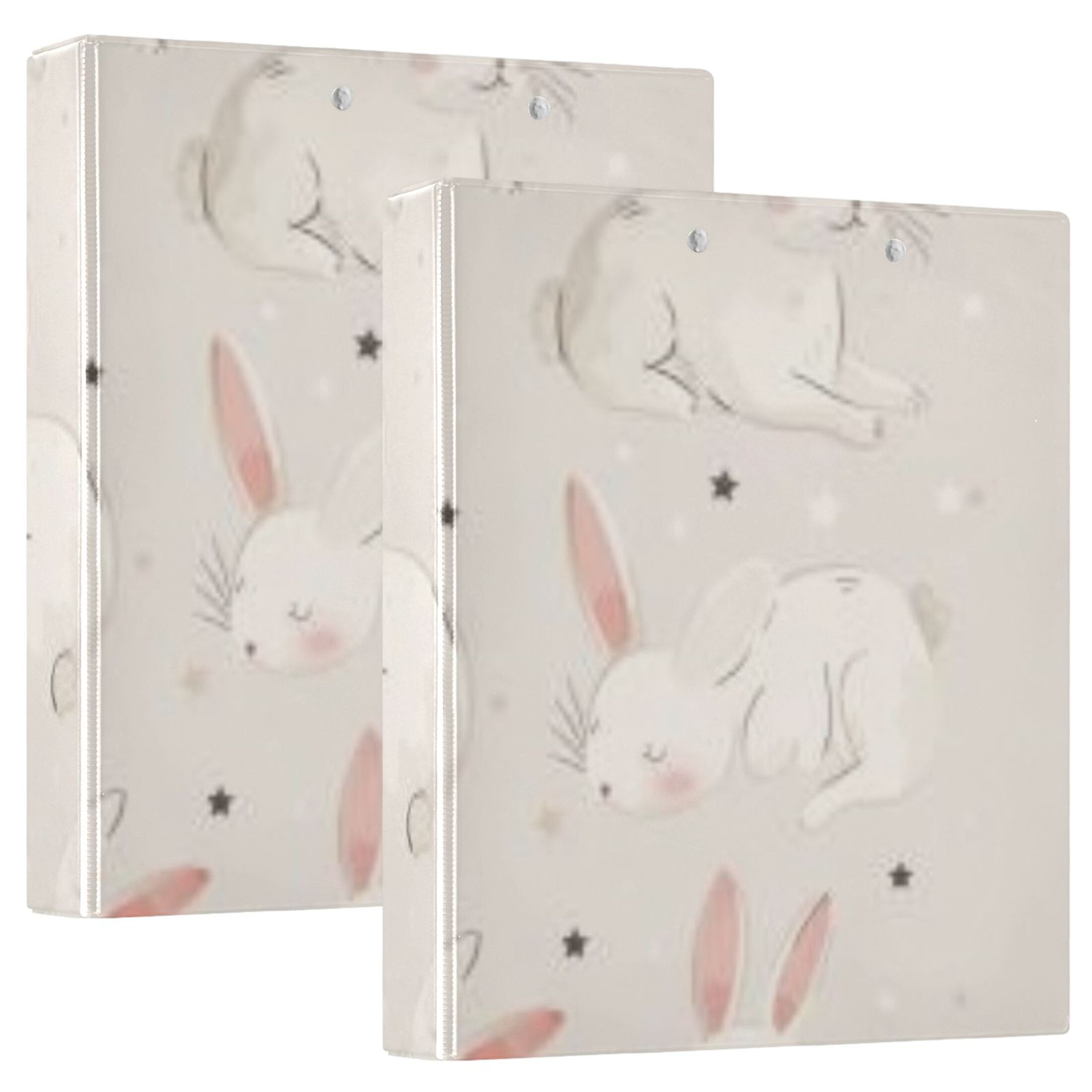 Cute Rabbits 3 Ring Binders 1.5 inch Hardcover File Folders with Interior Pockets A4 Size Organizer for School Office Hospital Set of 2