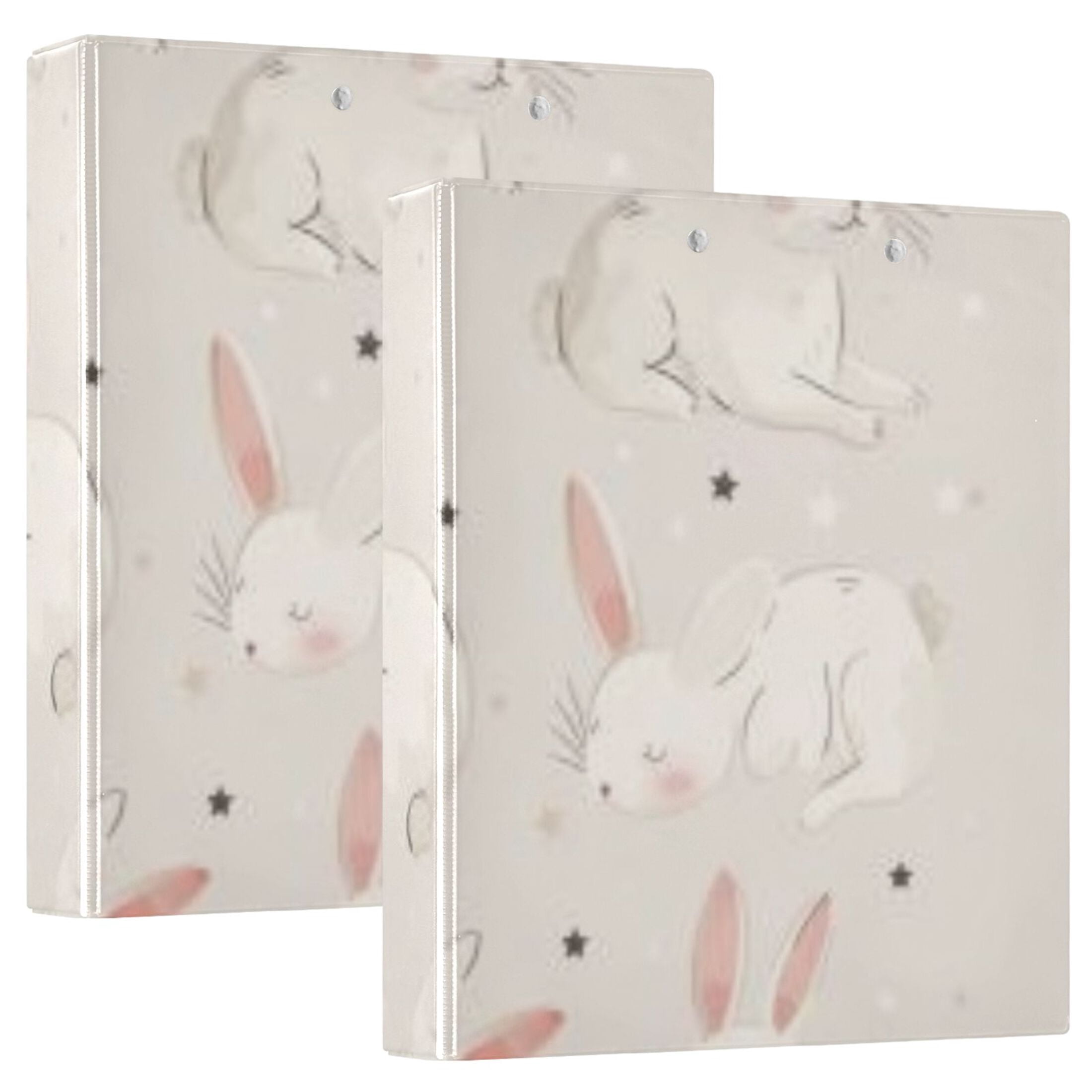 Cute Rabbits 3 Ring Binders 1.5 inch Hardcover File Folders with Interior Pockets A4 Size Organizer for School Office Hospital
