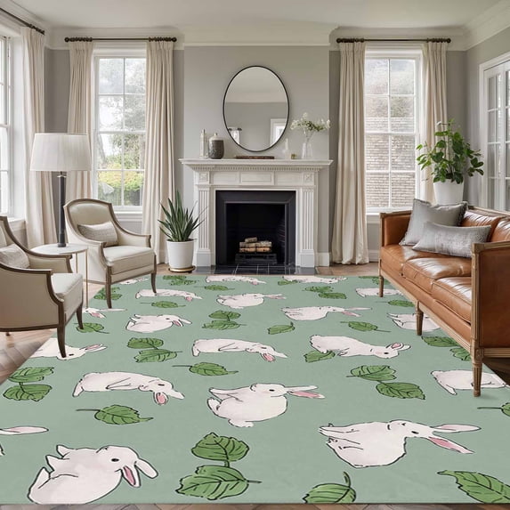 Cute Rabbits Area Rugs 5'x7', Washable Small Throw Rugs for Laundry ...