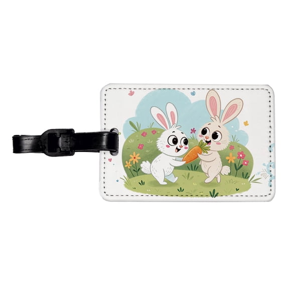 Cute Rabbits Bunnies Easter Faux Leather Travel Luggage Tag