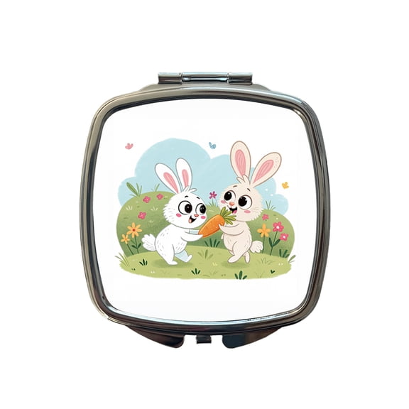 Cute Rabbits Bunnies Easter Travel Makeup Handbag Purse Small Pocket Compact Mirror