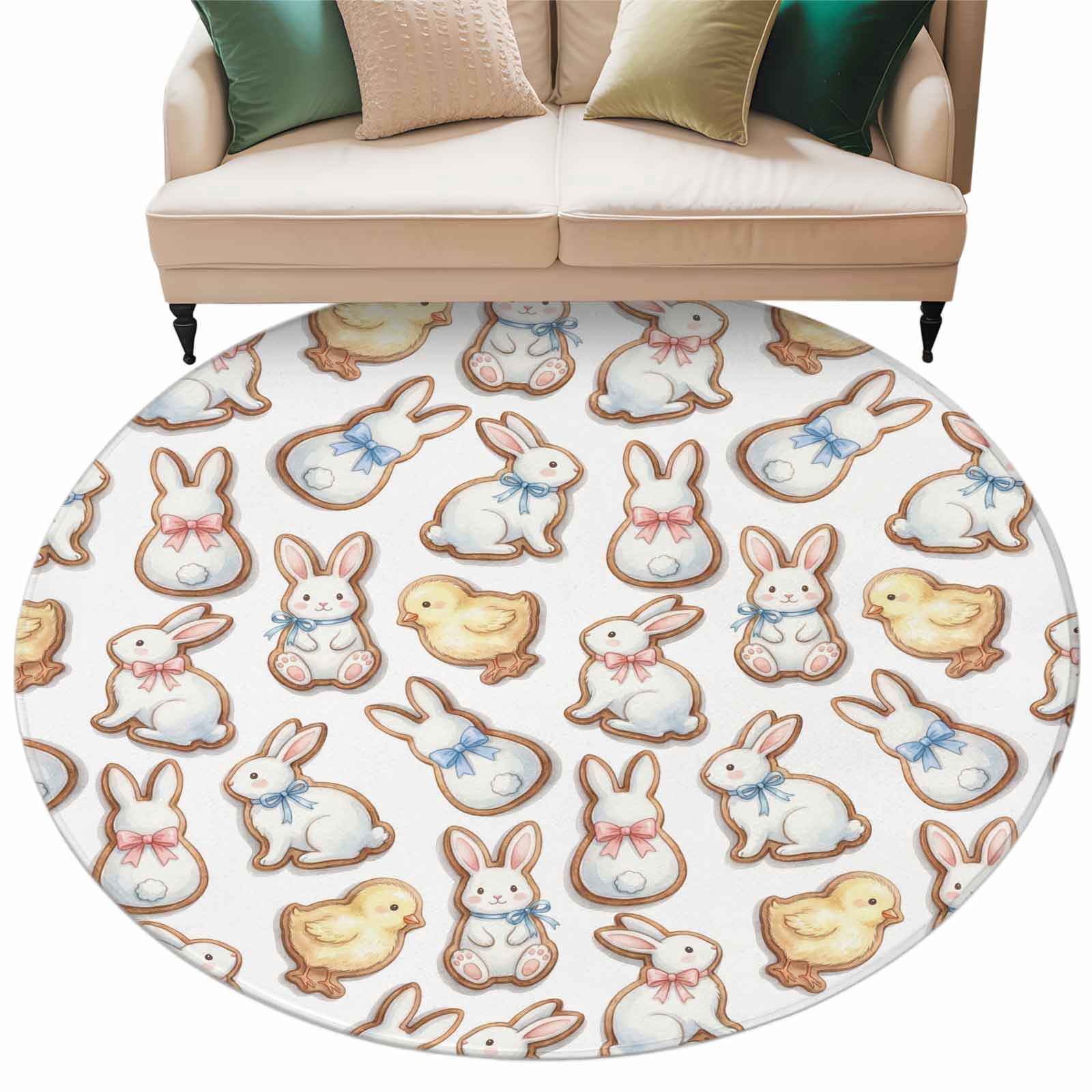 Cute Rabbits Chickens Round Area Rugs Collection 7', Spring Abstract ...