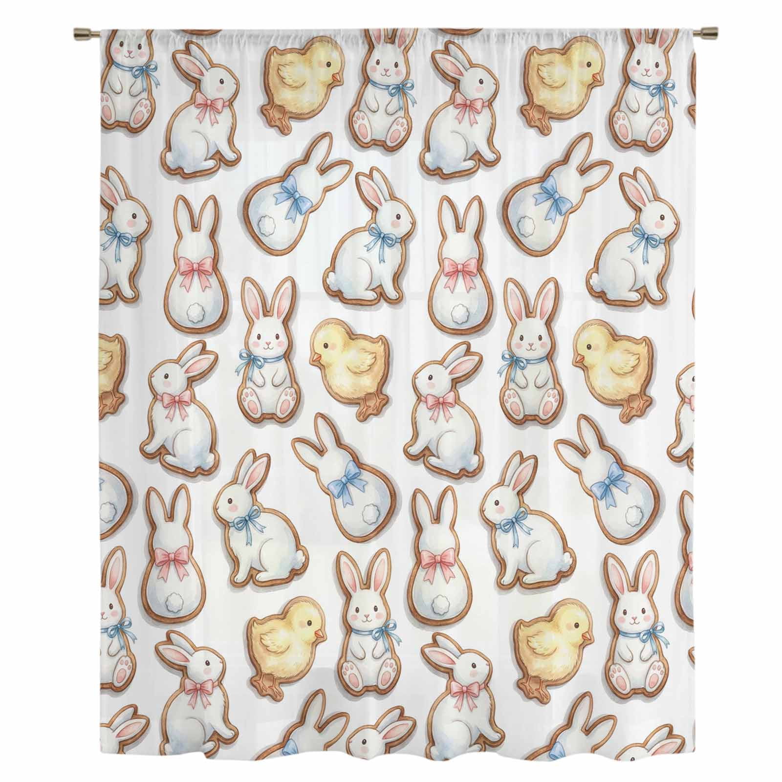 Cute Rabbits Chickens Sheer Curtains 72 Inches Long, Spring Abstract ...