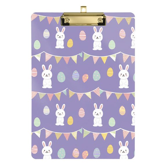 Cute Rabbits Flags Easter Eggs Acrylic Clipboard Drawing Board with Hook Writing Pad File Storage A4 Size Gold 12.5" x 9"