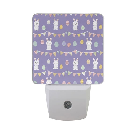 Cute Rabbits Flags Easter Eggs LED Night Light Sensor Lamp Plug-in Adjustable Brightness 2 Pack