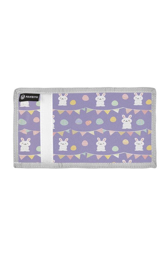 Cute Rabbits Flags Easter Eggs Trifold Wallets Card Holders Coin Pockets with Lanyards Portable Unisex