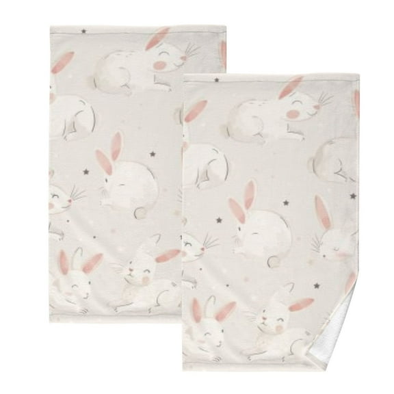 Cute Rabbits Hand Towels Cotton Bath Towels Large Face Towels Absorbent for Bathroom 2 Packs