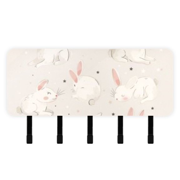 Cute Rabbits Key Holder for Wall Mail Holder Organizer with 5 Key Hooks Wall Mount Key Rack with Shelf