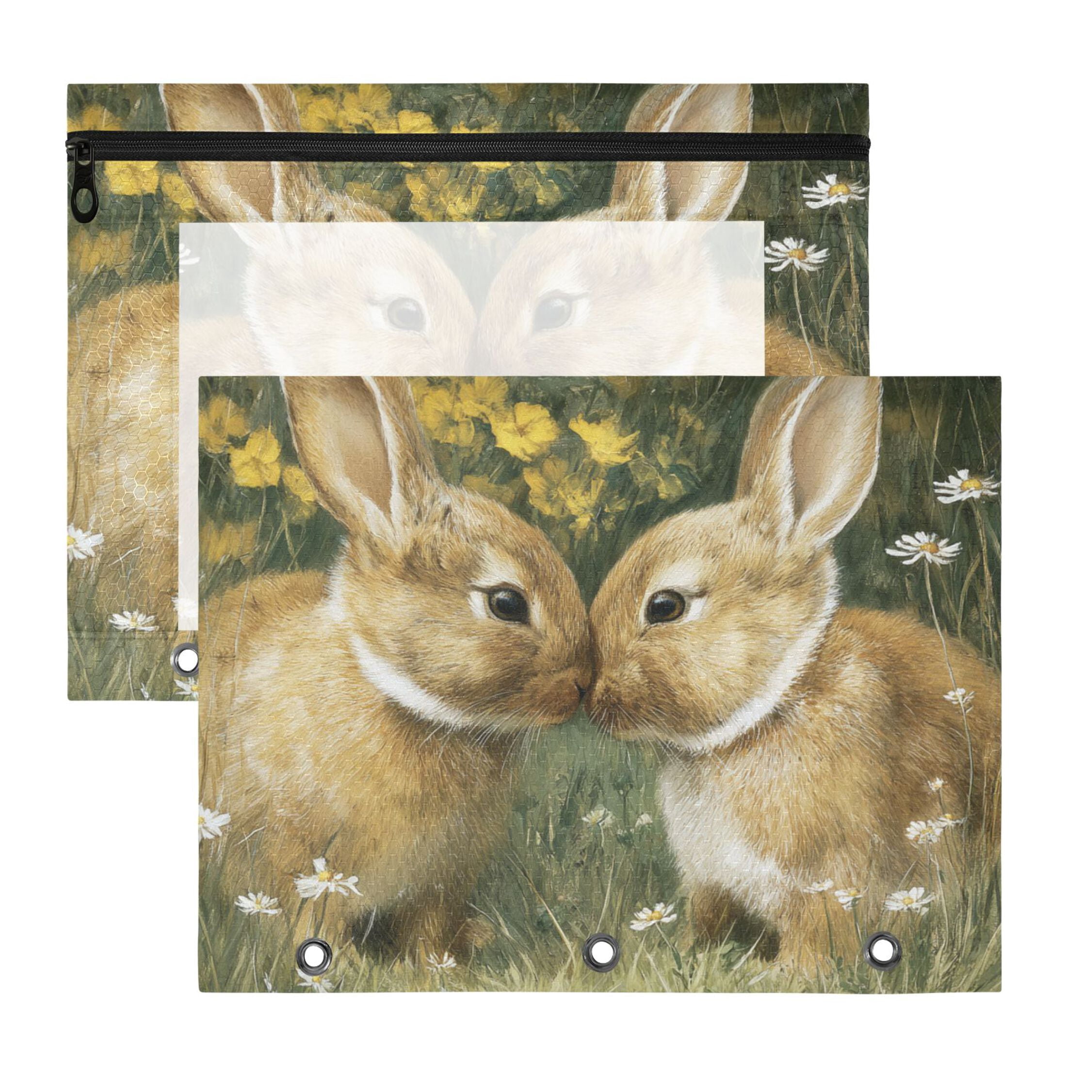 Cute Rabbits Kiss Valentine 3-Ring Binder Pocket with Zipper Pencil ...