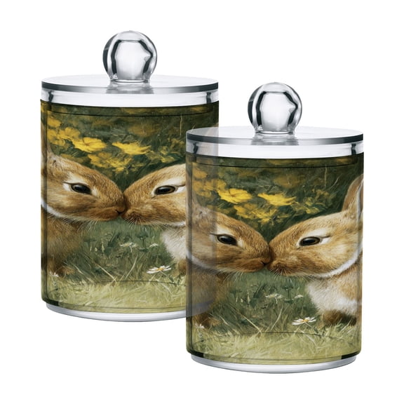 Cute Rabbits Kiss Valentine Translucent Plastic Cans Storage Canisters with Lid Set of 2