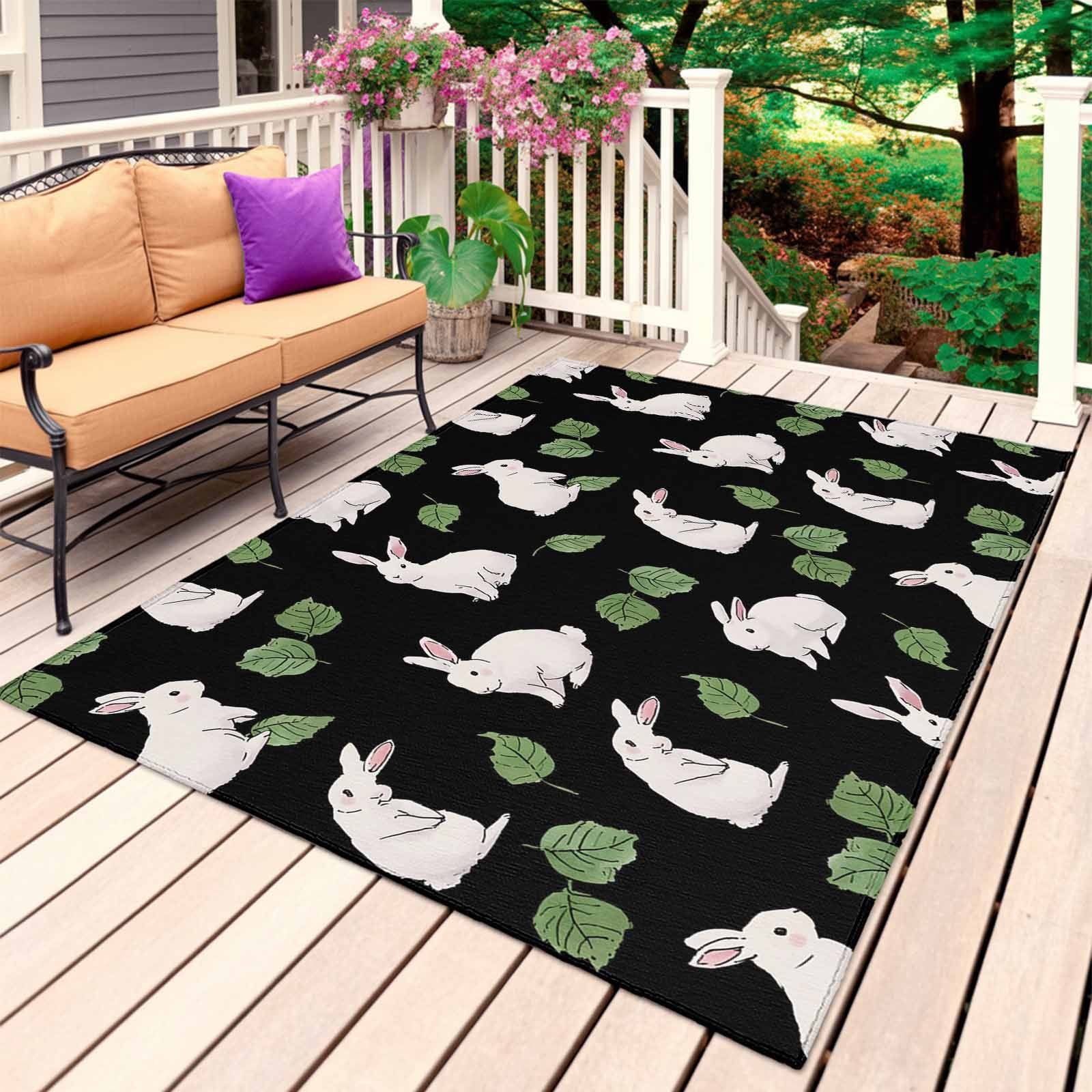 Cute Rabbits Outdoor Rug 4x6 Ft, Non Slip Washable Area Rug, Country ...
